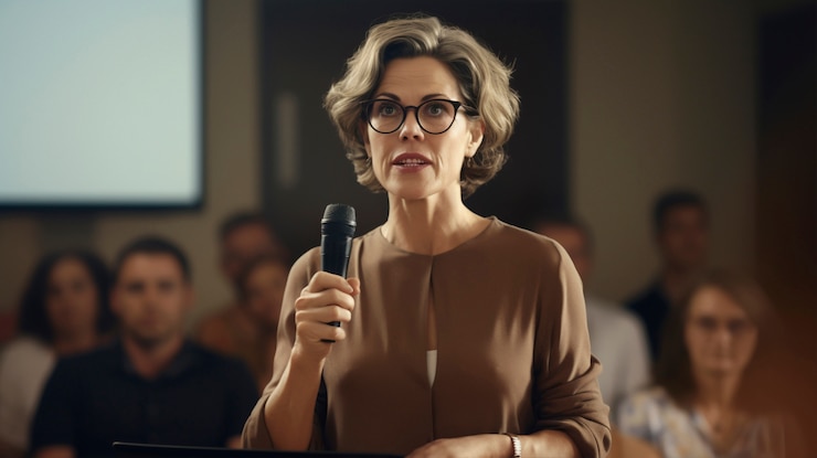 Free Photo person holding a speech at official event