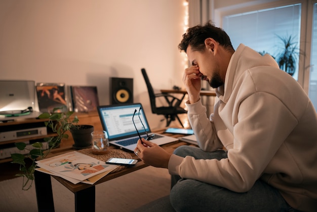 Person at home working late at night