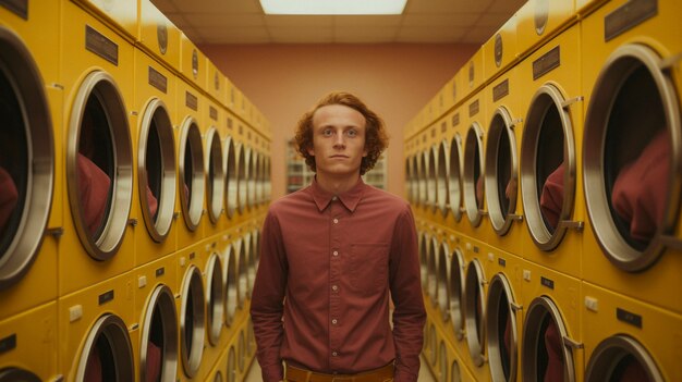 Person inside a laundromat with washing machines