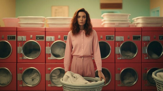 Person inside a laundromat with washing machines