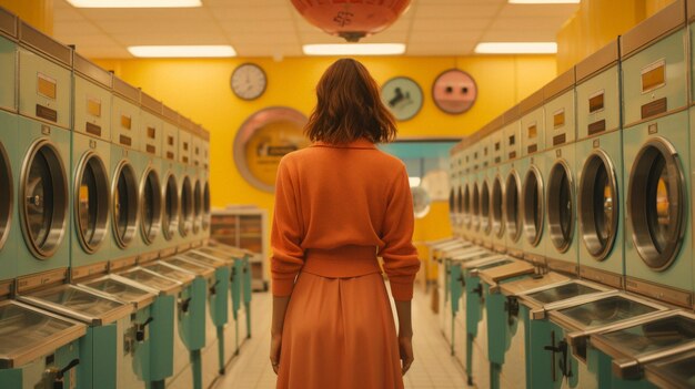 Person inside a laundromat with washing machines