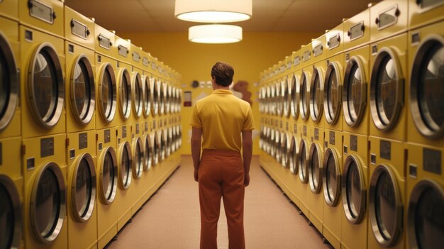 Person inside a laundromat with washing machines