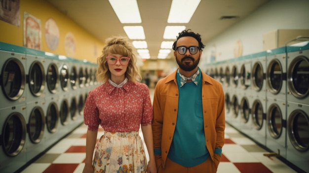 Free photo person inside a laundromat with washing machines