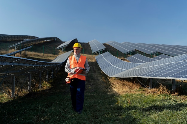 Person near alternative energy plant