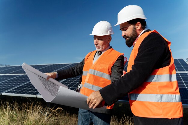 Person near alternative energy plant