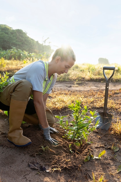 Person planting tree on the countryside