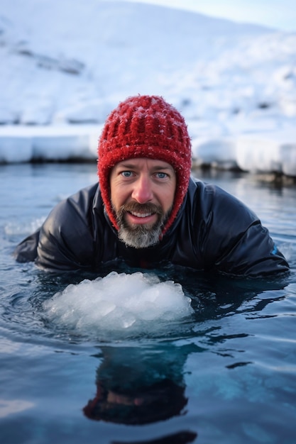 Foto gratuita persona che pratica l'esposizione al freddo per il metabolismo