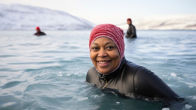 Foto gratuita persona che pratica l'esposizione al freddo per il metabolismo