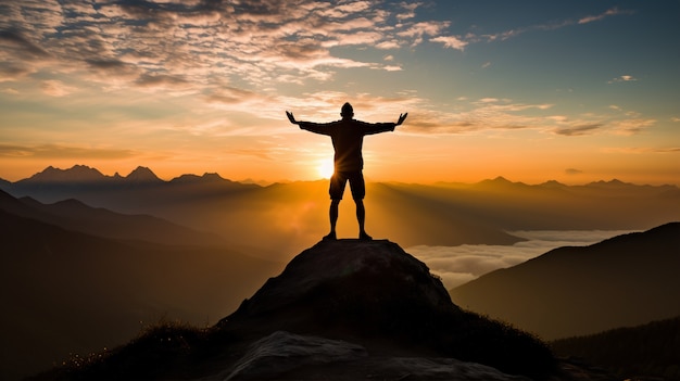 Free photo person practicing yoga meditation in nature at sunset or sunrise