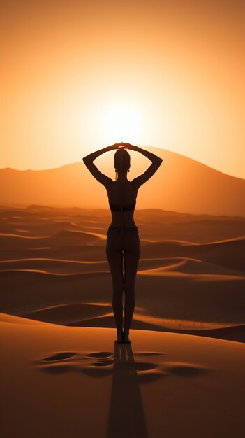 Person practicing yoga meditation in nature at sunset or sunrise