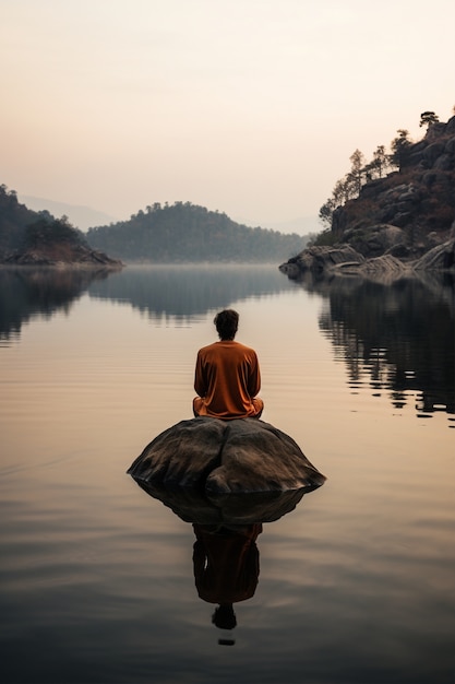 Free photo person practicing yoga meditation outdoors in nature