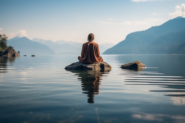 Free photo person practicing yoga meditation outdoors in nature