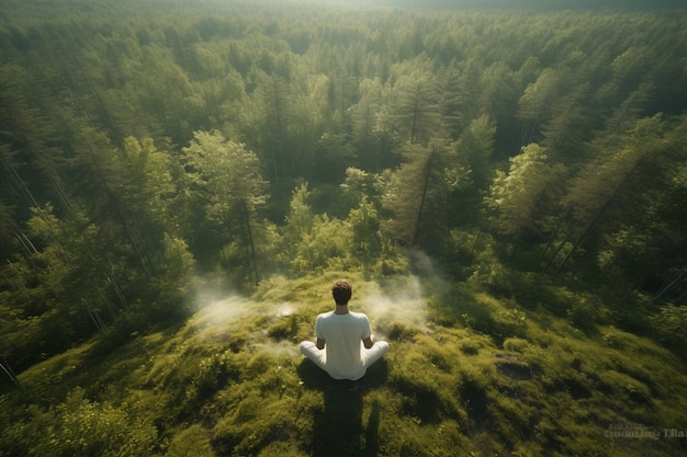 Foto gratuita persona che pratica la meditazione yoga all'aperto nella natura