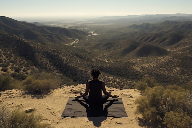 Человек, практикующий йогу-медитацию на открытом воздухе на природе