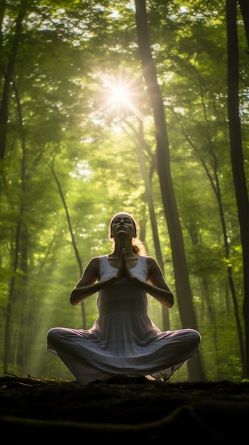 Foto gratuita persona che pratica la meditazione yoga all'aperto nella natura