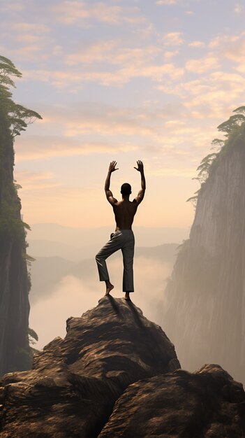 Person practicing yoga meditation outdoors in nature