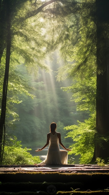 Free photo person practicing yoga meditation outdoors in nature