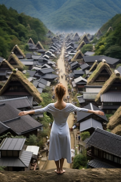 Foto gratuita persona che pratica la meditazione yoga all'aperto durante il ritiro