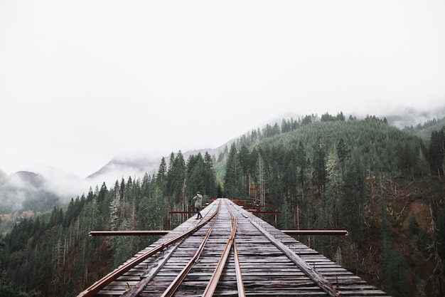 Person on railroad bridge