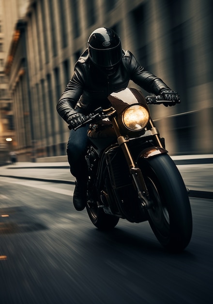 Free photo person riding a powerful motorcycle at high speed