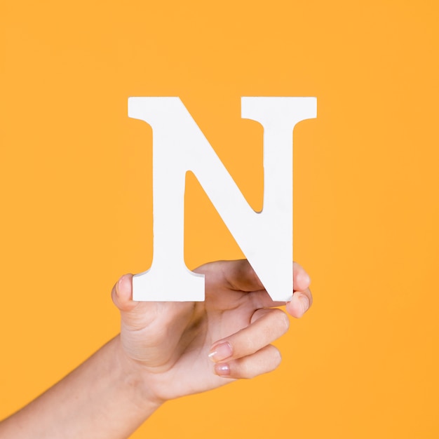 Free photo person's hand showing n alphabet