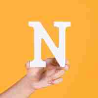 Free photo person's hand showing n alphabet