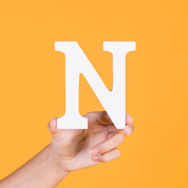 Person's hand showing n alphabet