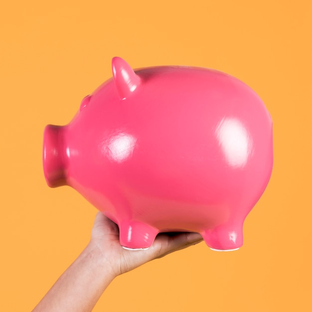 Free Photo person's hand showing saving concept with piggybank
