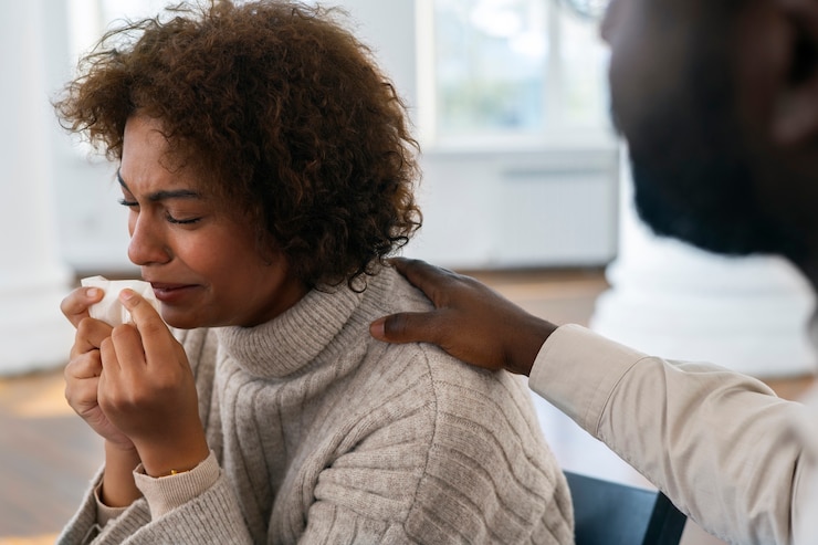 Free Photo person sharing feelings and emotions during therapy session