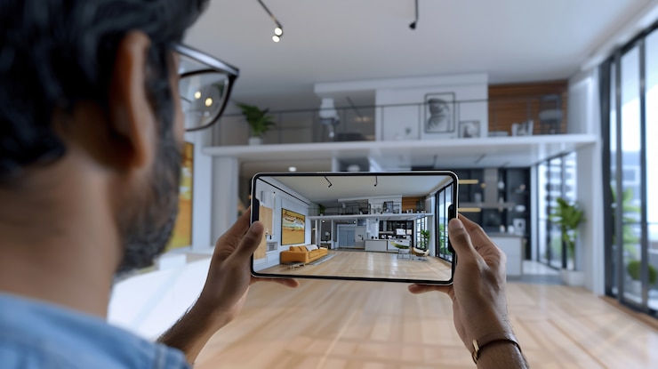 Free Photo person showcasing their home via smartphone