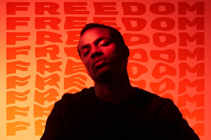 Free Photo person surrounded by wavy text