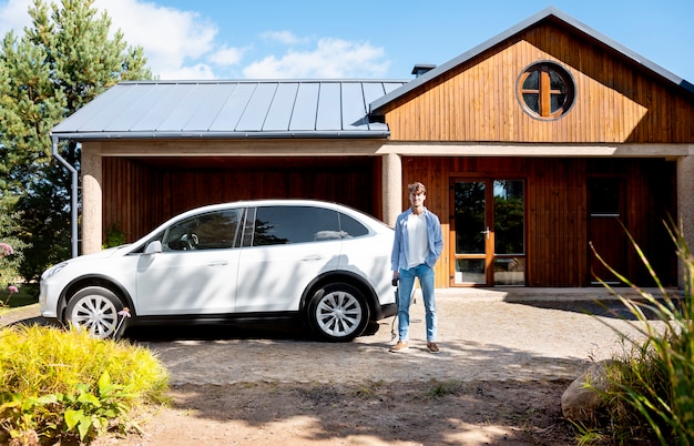 Person taking care of electric car