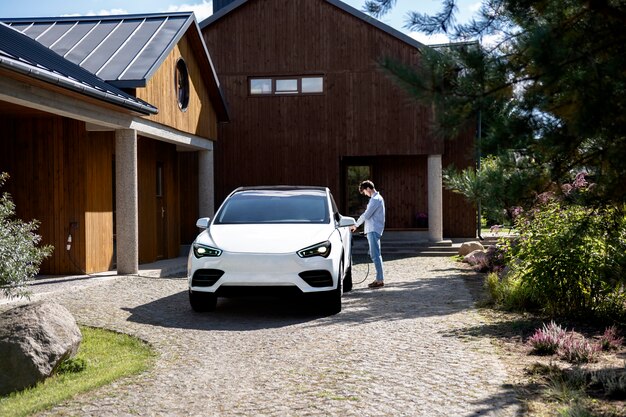 Person taking care of electric car