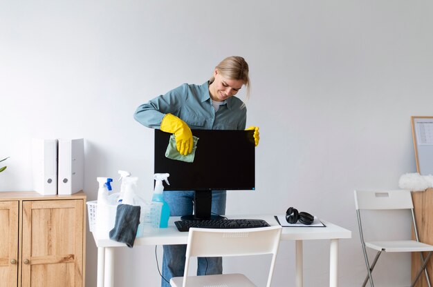 Person taking care of office cleaning