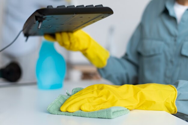 Person taking care of office cleaning