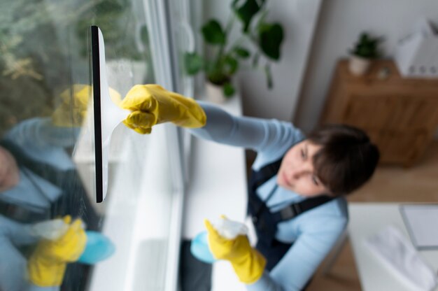 Person taking care of office cleaning