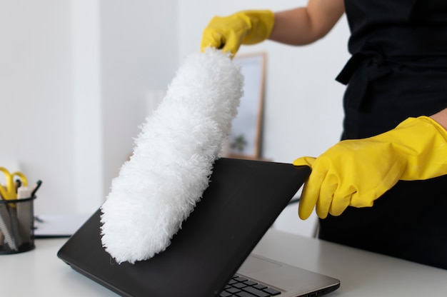 Person taking care of office cleaning