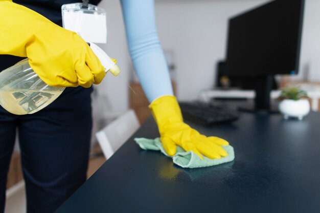 person taking care of office cleaning