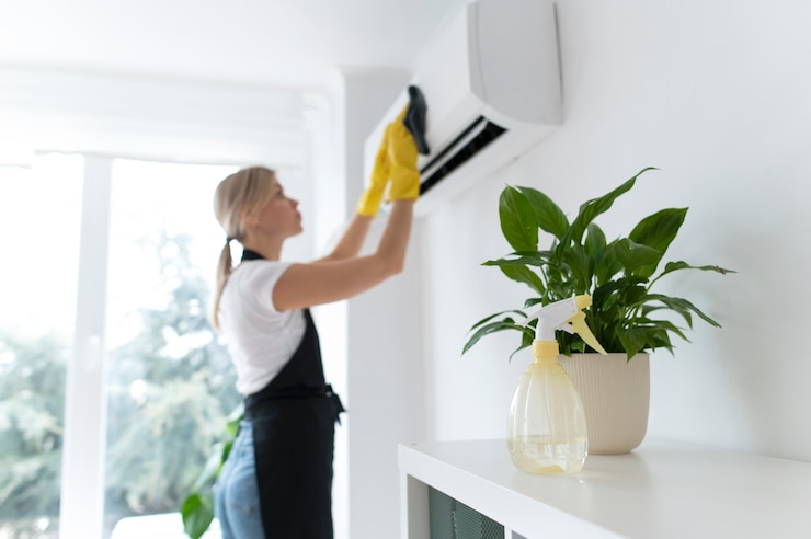 Free Photo person taking care of office cleaning