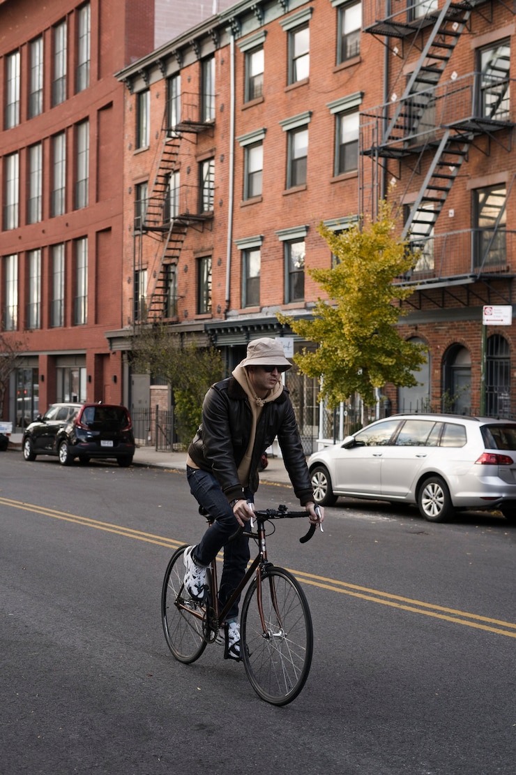 Free Photo person using eco transport in new york