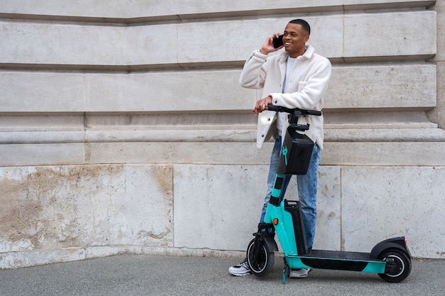 Person using electric scooter in the city