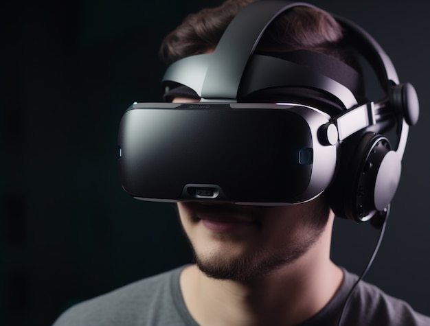 Бесплатное фото Человек, использующий футуристические гарнитуры виртуальной реальности для видеоигр