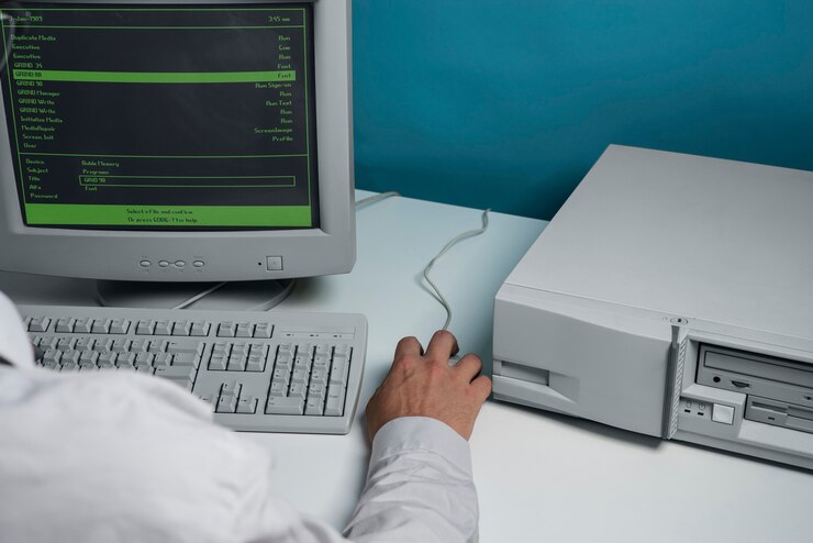 Free Photo person using retro computer