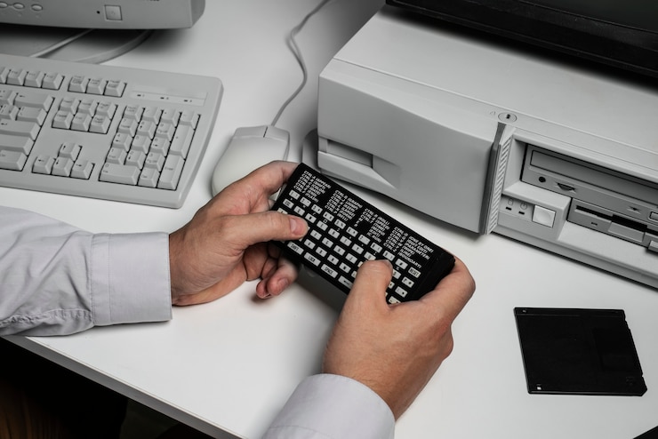 無料Photo レトロなコンピューターを使用している人