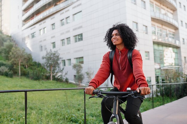 Person using zero emissions mean of transportation to go around in the city