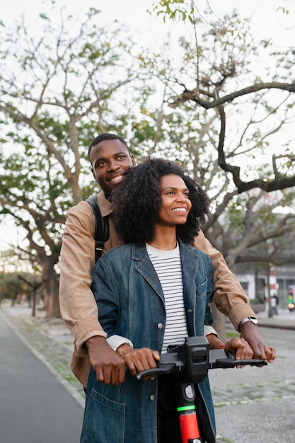 Person using zero emissions mean of transportation to go around in the city