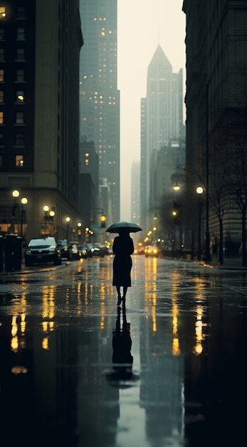 Person walking alone on a city street