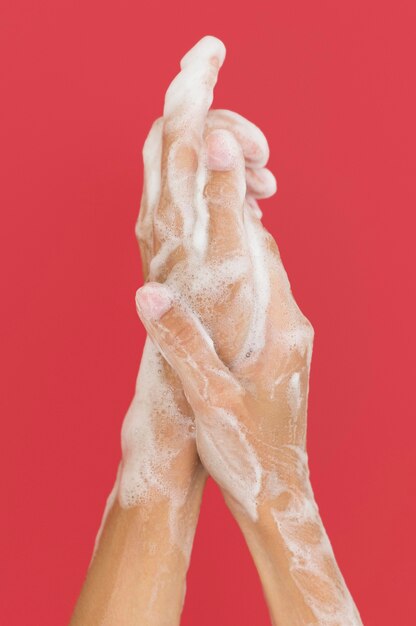person washing hands with soap