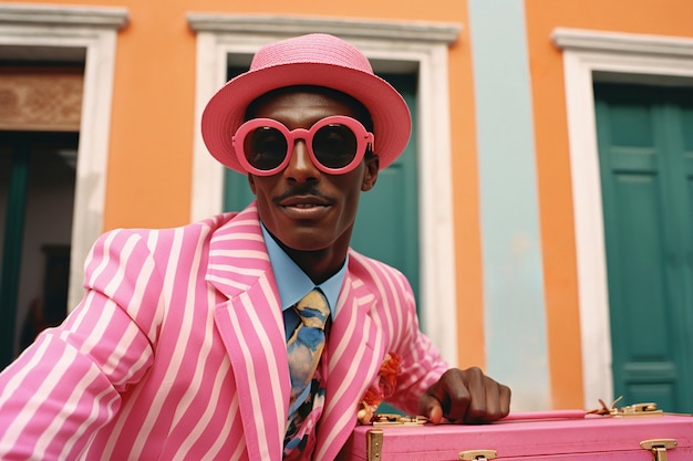 Person wearing colorful fashion