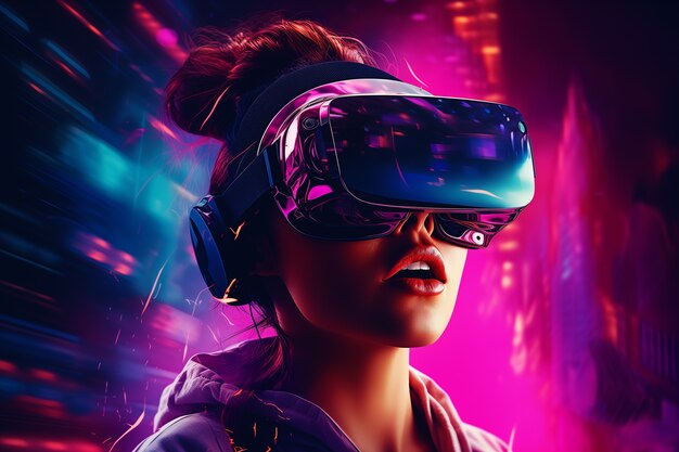 Person wearing futuristic high tech virtual reality glasses